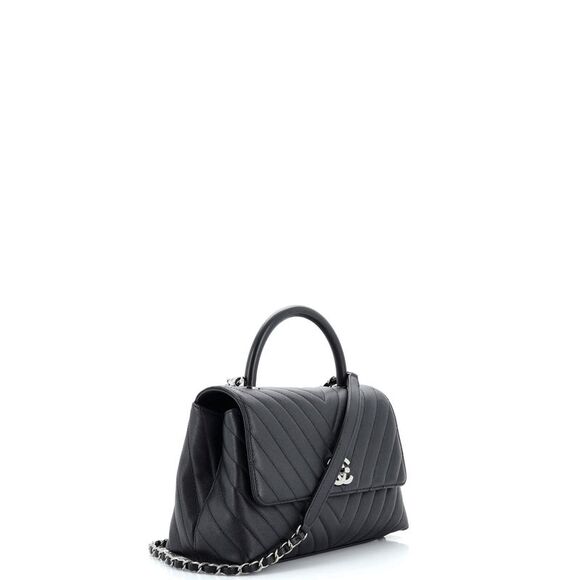 Chanel Coco Top Handle Bag Chevron Caviar Small Black - Picture 3 of 9